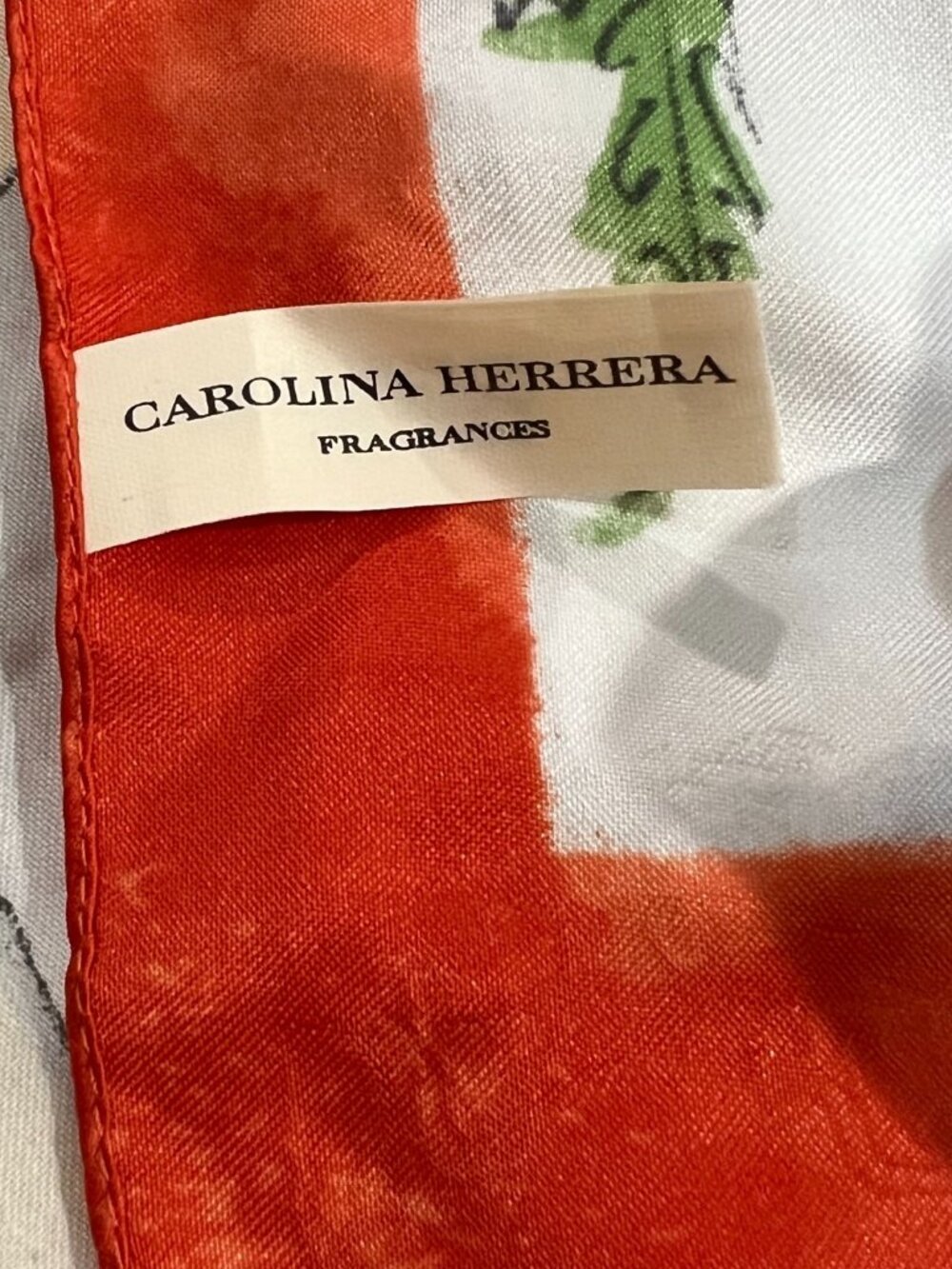 Carolina Herrera CH Fragrance Floral Pattern Scarf Polyester Red Orange 34 x 34 - Picture 2 of 4